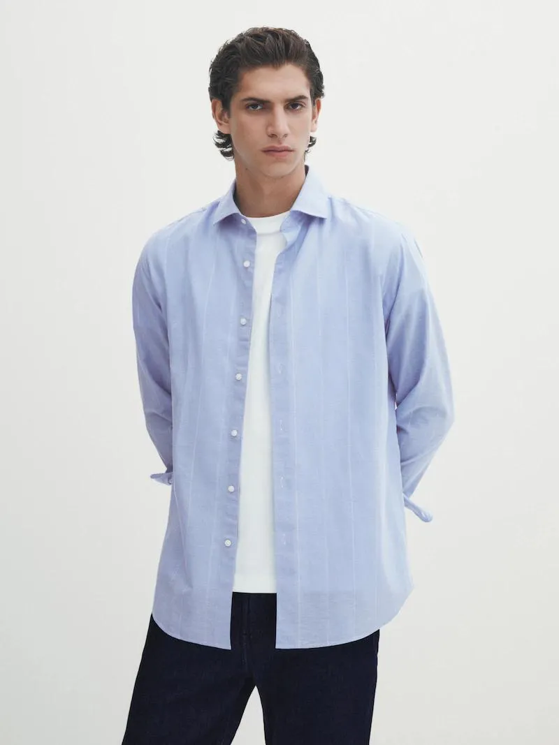 Camisa rayas mezcla lino algodón regular fit