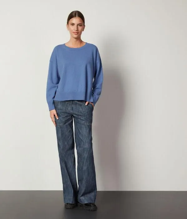 Jersey con Cuello Redondo de Cashmere Ultrasoft con Aberturas