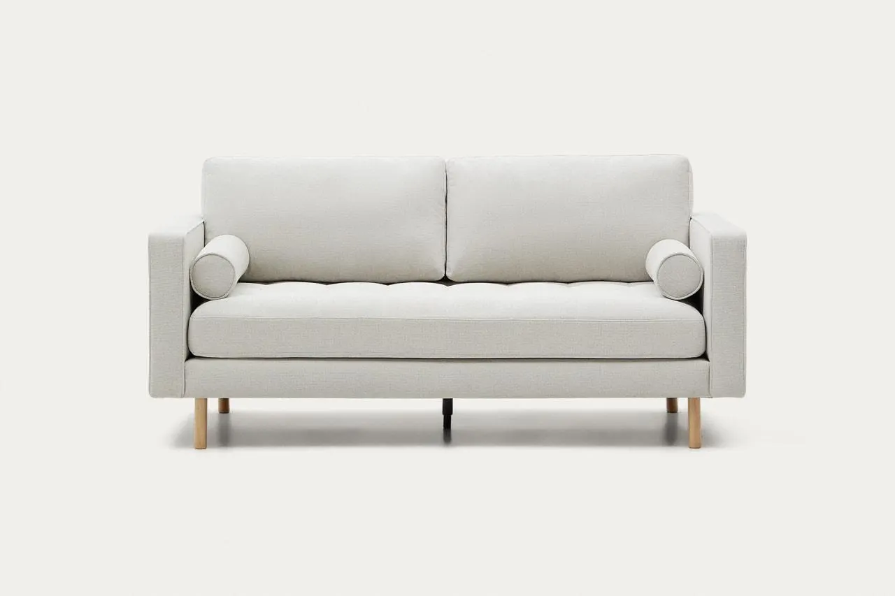 Sofá Debra 2 plazas de chenilla perla y patas con acabado natural 182 cm