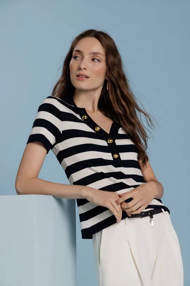 Polo de punto de viscosa listado