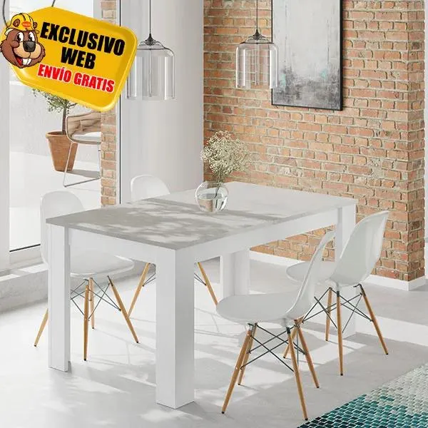 Mesa de comedor extensible Kendra Blanco-Cemento