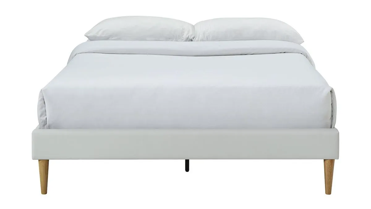 Cama adulto 160 x 200 cm con somier blanca y madera AYO