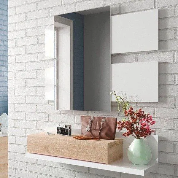 Recibidor + espejo Tekkan roble / blanco artik