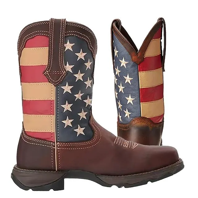 Hombre Botas Botas cowboy Retro Zapatos de Paseo Casual Diario PU Cómodo Mitad de Gemelo Mocasín Marrón Primavera Otoño