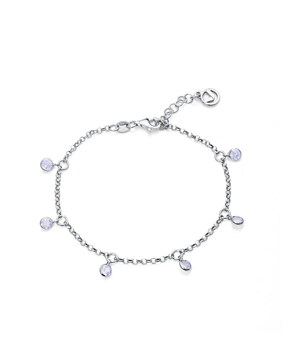 Pulsera cadena Clásica de plata de ley con baño de rodio y circonitas blancas colgantes