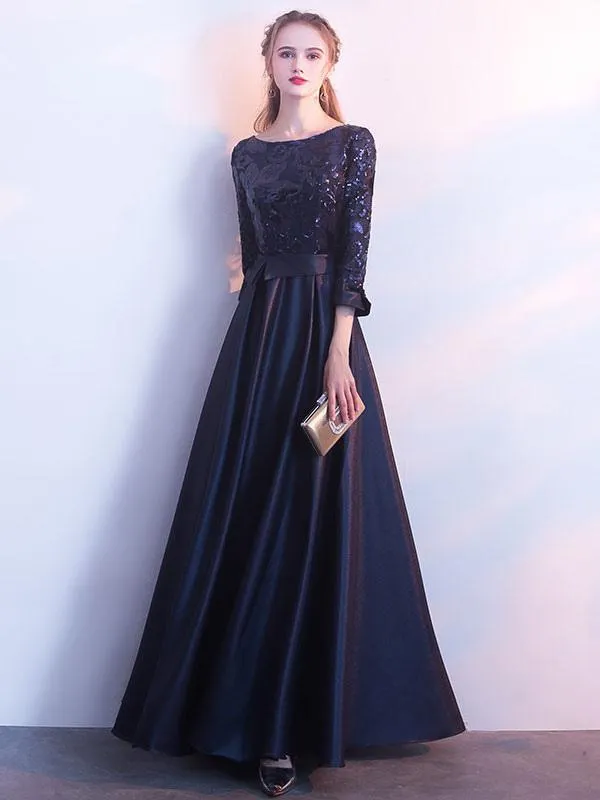 Vestido de noche Corte A Joya Escote Poliéster Hasta el suelo Vestidos de cena formales