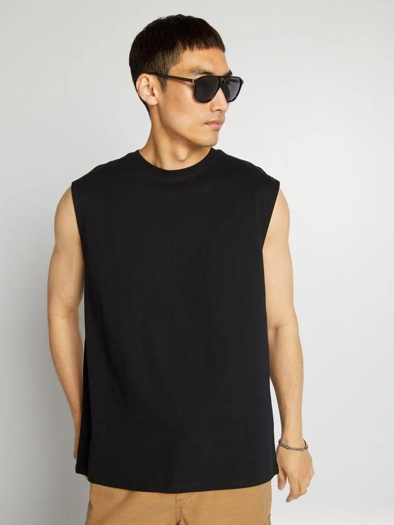 Camiseta sin mangas de punto liso - negro