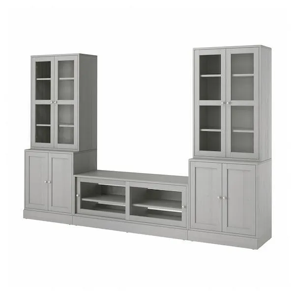 Mueble TV puertas vidrio, gris,