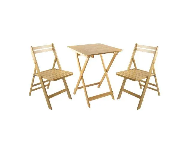 Conjunto de jardín plegable mesa cuadrada y 2 sillas biano madera de bambú