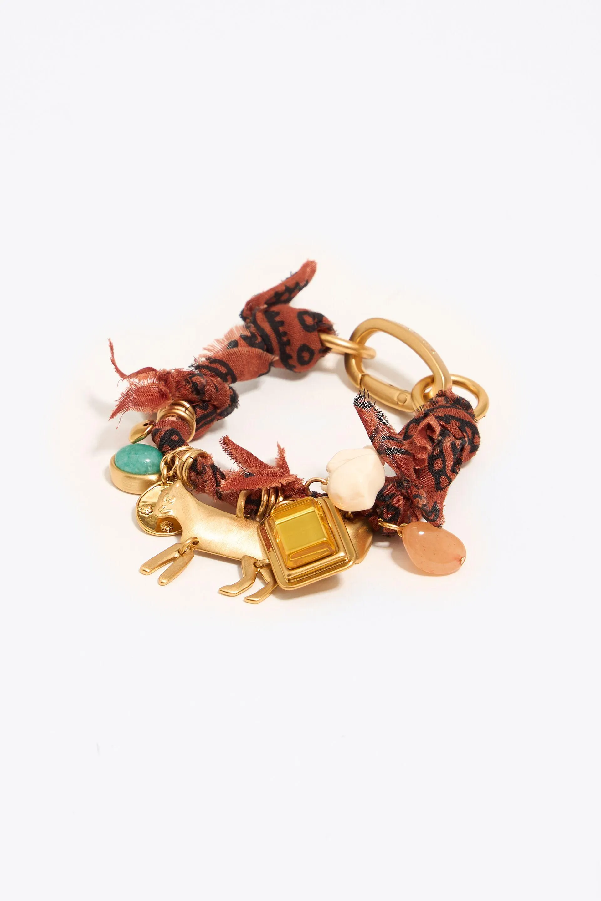 Pulsera tejido trenzado con motivos metal dorado