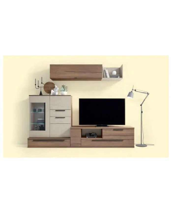 Mueble de comedor con estantería y vitrina en color madera marrón noce en Nattex