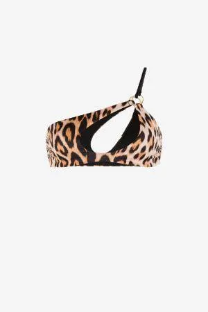 Top de bikini con aberturas y estampado Leopard
