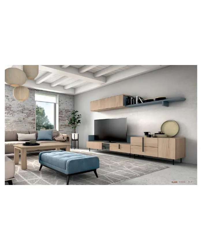 Mueble de TV con estantería y cajones en color madera natural en Nattex