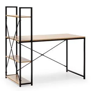 Mesa de escritorio Lidia 3 estantes negro, estilo industrial, 120 cm