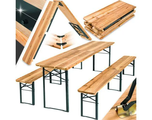Conjunto de mesa y bancos de madera plegables 3 piezas 219cm
