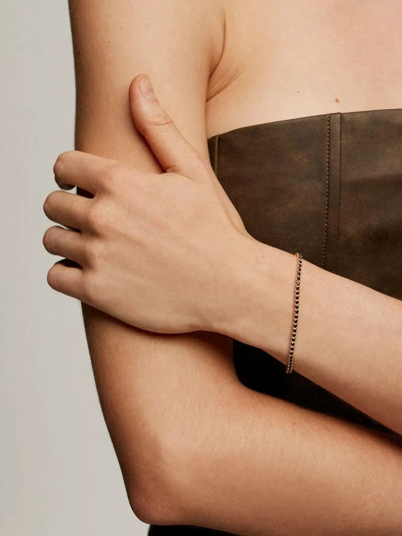 Pulsera de plata 925 bañada en oro amarillo de 18K con espinelas negras