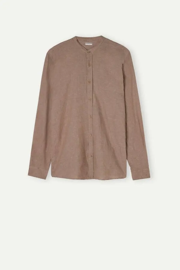 Linen and Cotton Mandarin-Collar Shirt