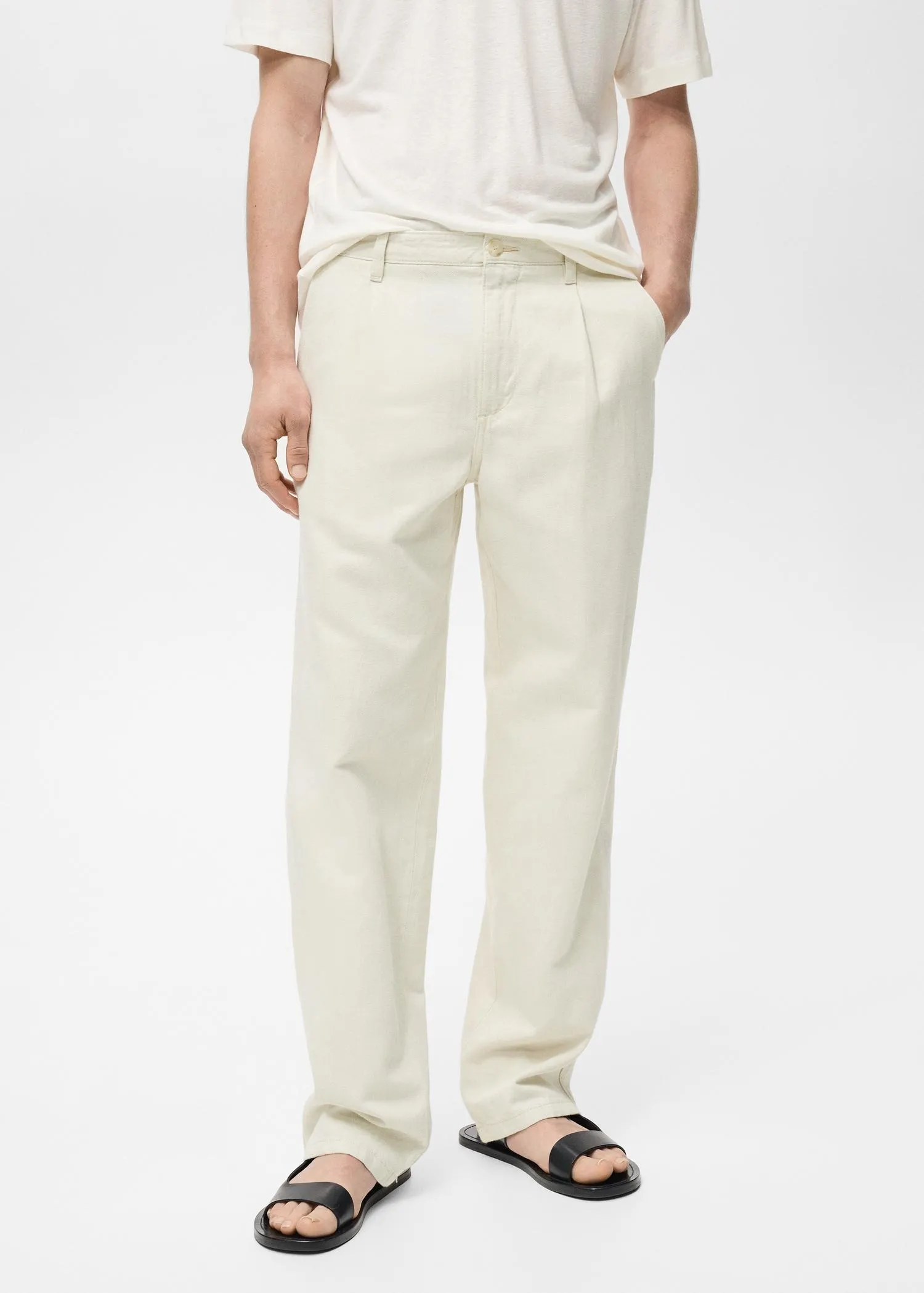 Jeans algodón lino pinzas regular fit