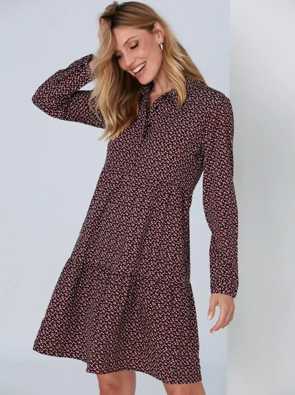 Vestido estampado manga larga con paneles