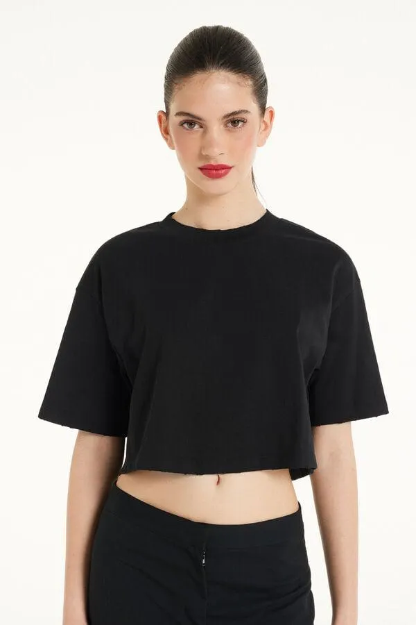 T-Shirt Corta in Cotone a Girocollo