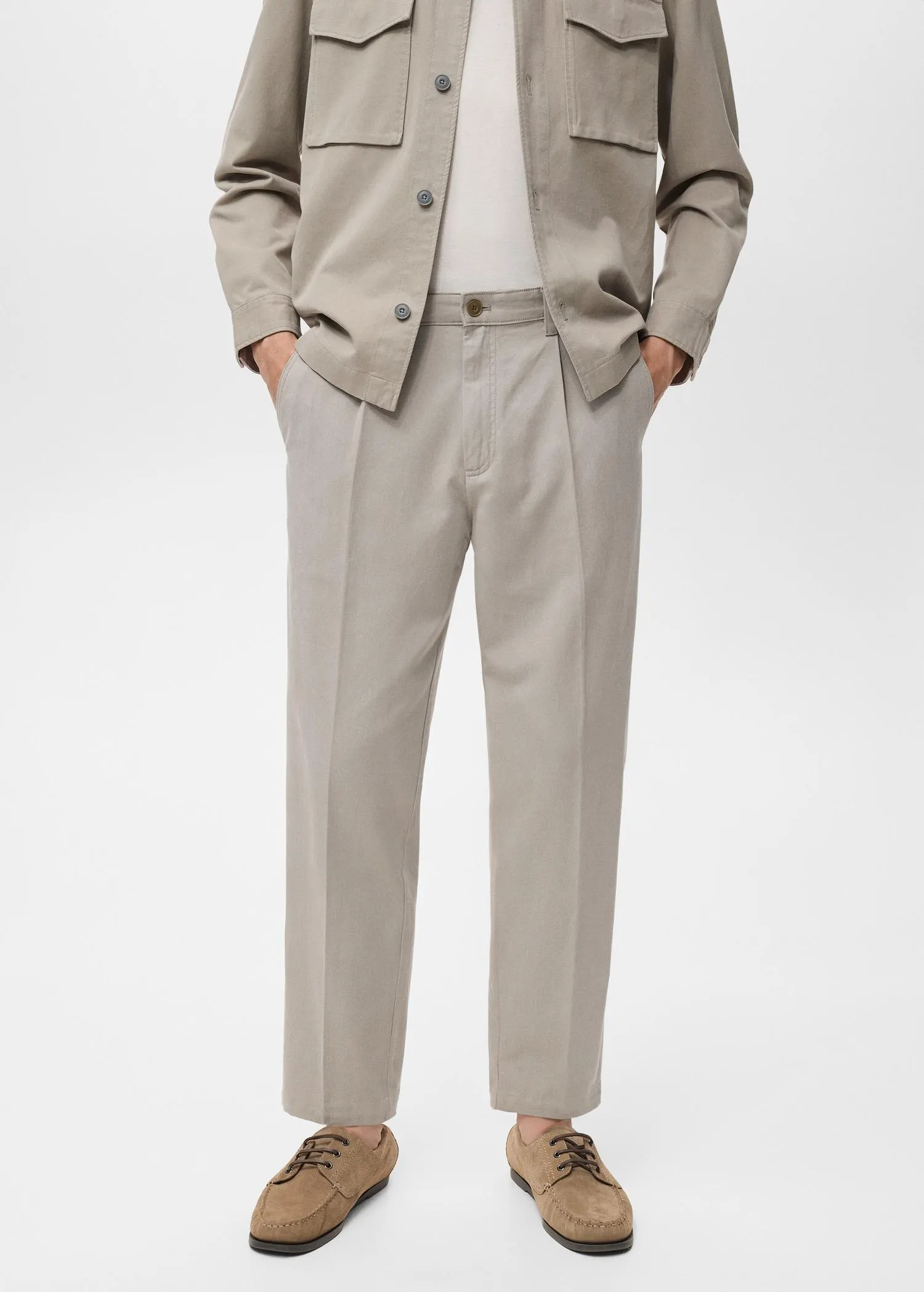 Pantalón recto pinzas algodón