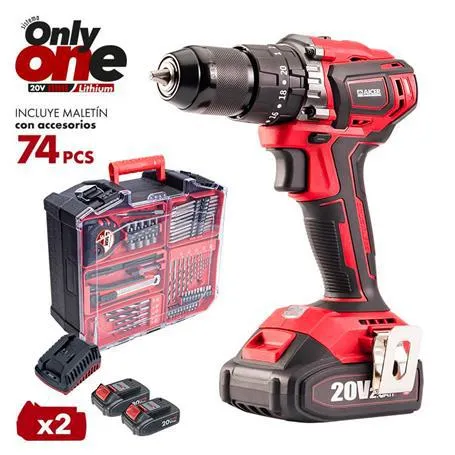 TALADRO 20V (2X2AH) PERCUTOR 74 ACCESORIOS ONLY ONE AICER
