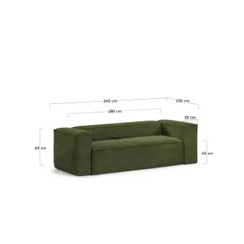 Sofá Blok 3 plazas pana gruesa verde 240 cm FSC Mix Credit