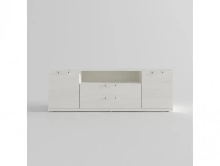 Mesa tv. 2 puertas,hueco y 2 cajones color polar de 180 cm.