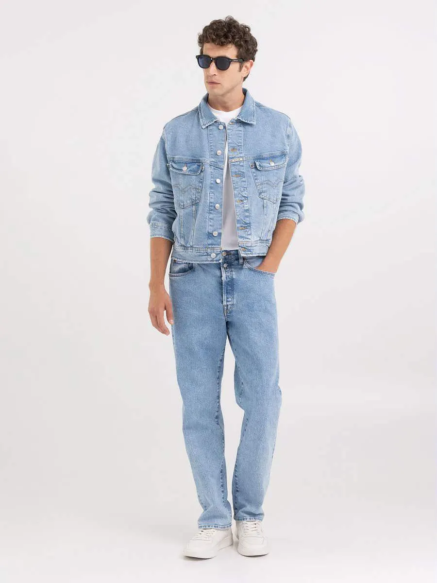 Cazadora de corte cómodo en red cast añil claro