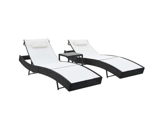 vidaXL tumbonas con mesita 2 unidades ratán sintético textilene negro