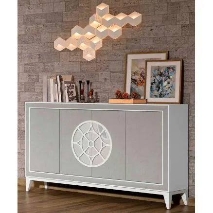 Elegante aparador con moldura doble en color blanco poro y gris nude