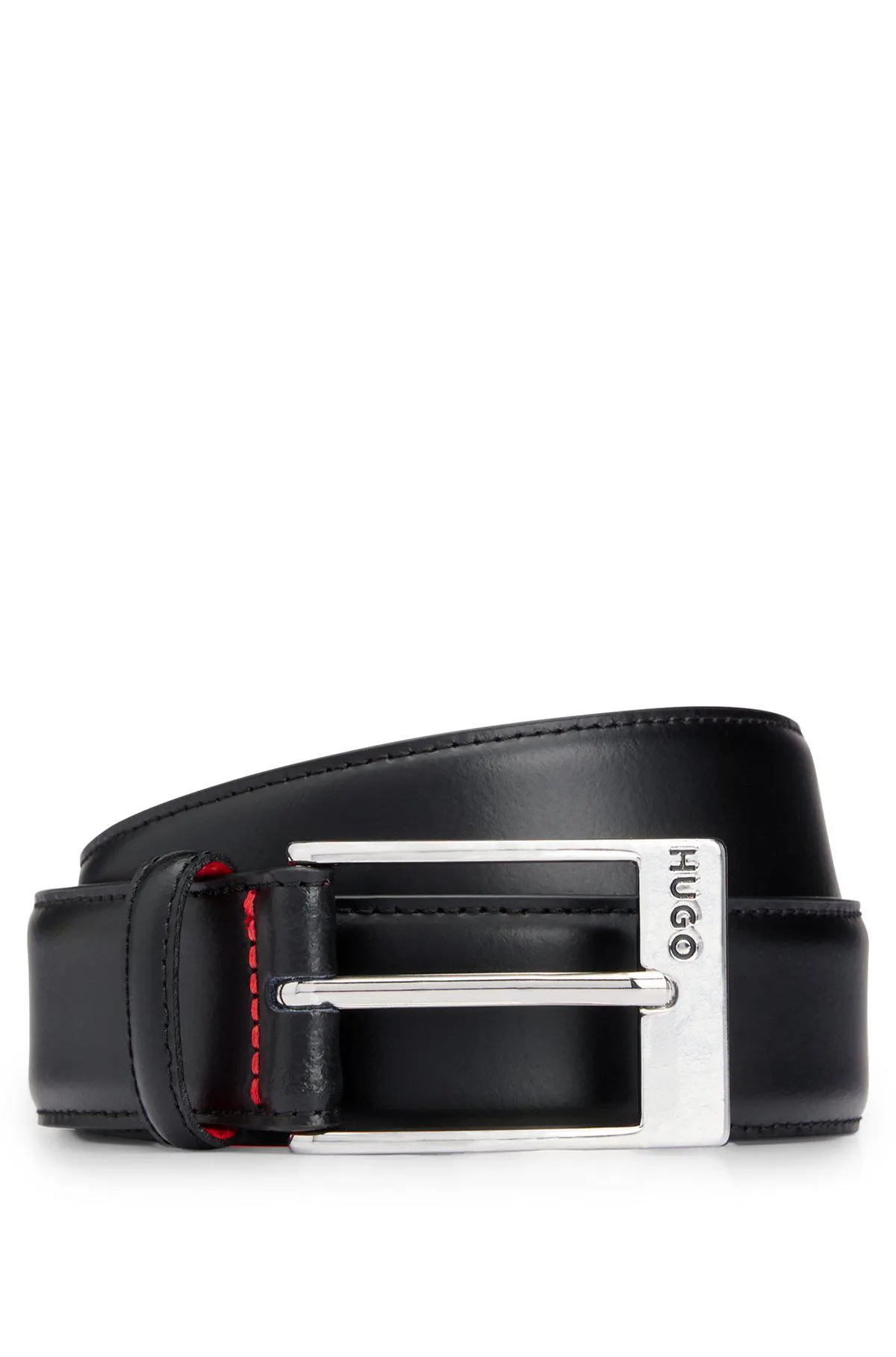 Cinturón de piel de becerro con hebilla plateada pulida