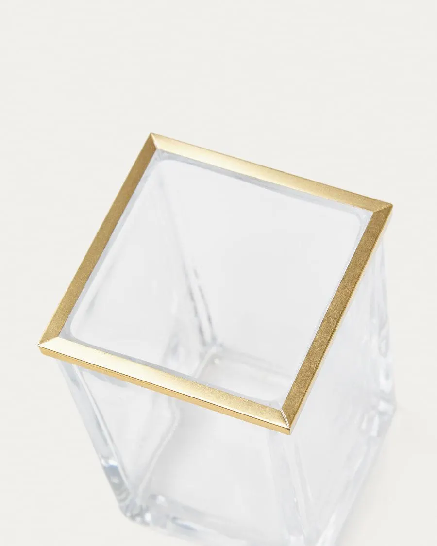 Portacepillos Soanet de vidrio y metal con acabado dorado