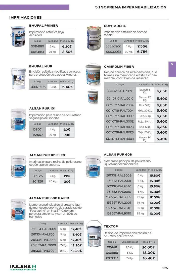 Catálogo de IMPERMEABILIZACIÓN – TARIFA ISOLANA 2024 29 de agosto al 31 de diciembre 2024 - Página 6