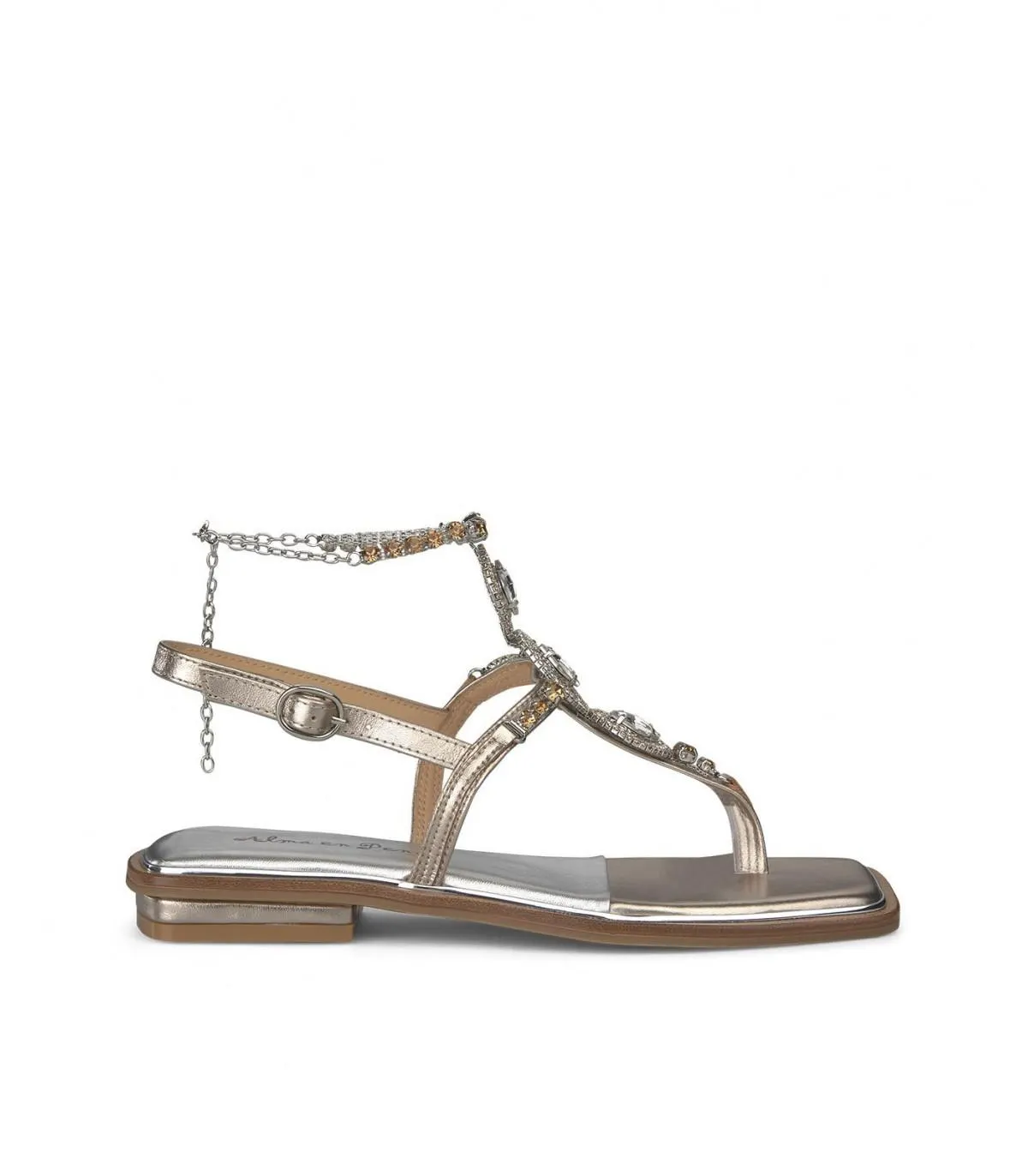 Sandalia de Mujer plana con pedrería.