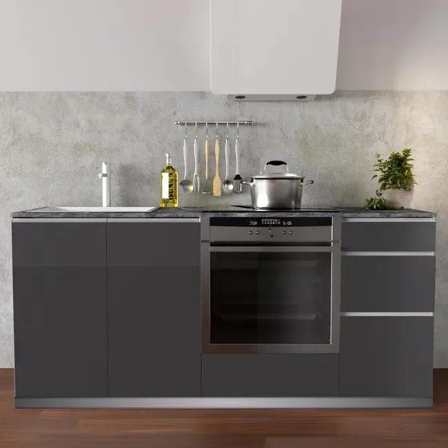 Cocina en kit Mikonos antracita br 180 cm con 3 módulos bajos