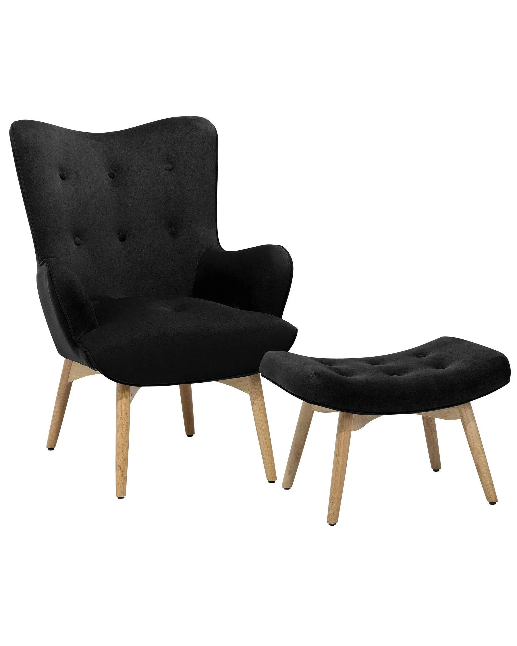 Sillón orejero VEJLE con reposapiés Terciopelo Negro