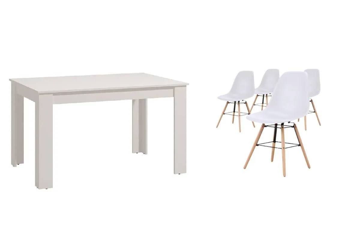 PACK Mesa HAMAR Blanca + 4 Sillas NORDIC Blancas diseño