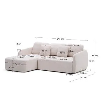 Sofá cama Laira 3 plazas de chenilla con chaise longue izquierda crudo 246 cm FSC Mix Credit