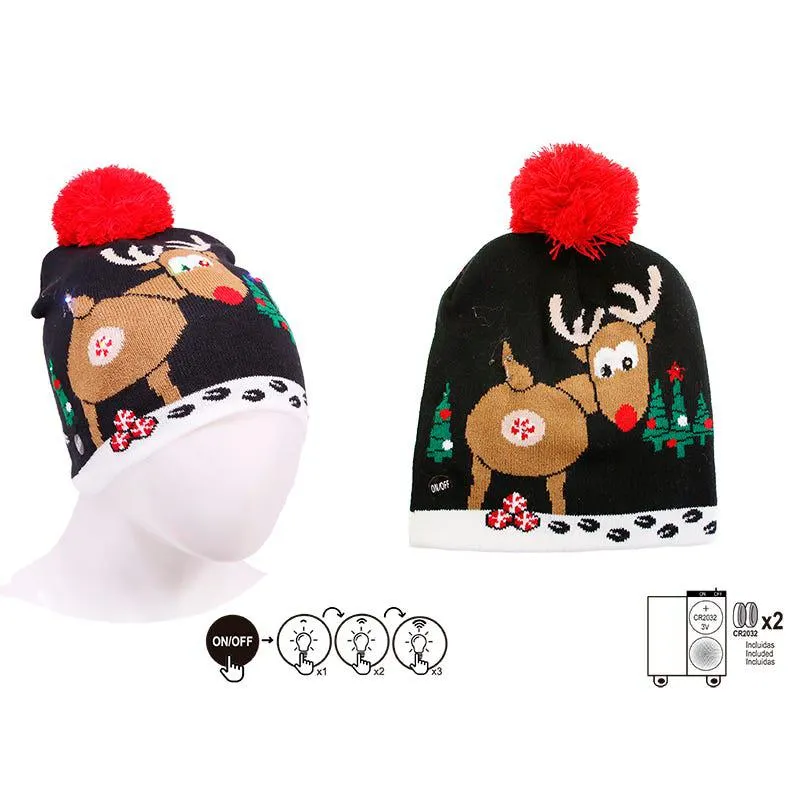 Gorro de navidad reno con luces