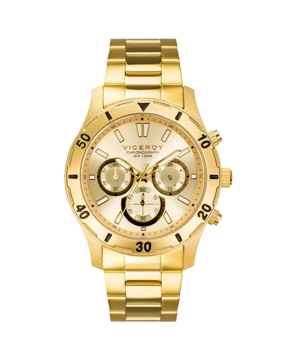 Reloj de hombre Heat de acero IP dorado con cronógrafo