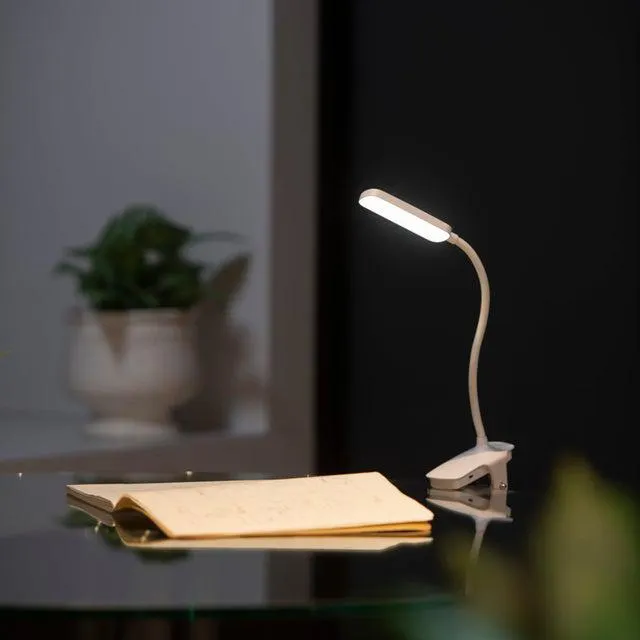 Flexo led blanco con pinza recargable,4000K,3 intensidades,flexible 360°,ligero