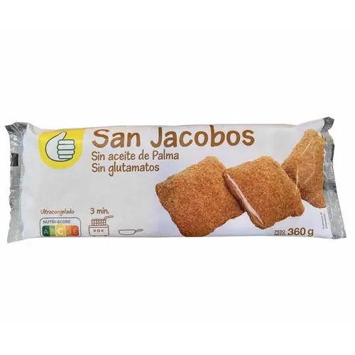 PRODUCTO ECONÓMICO ALCAMPO San Jacobos ultracongelados y elaborados sin aceite de Palma PRODUCTO ECONÓMICO ALCAMPO 4 x 90 g.