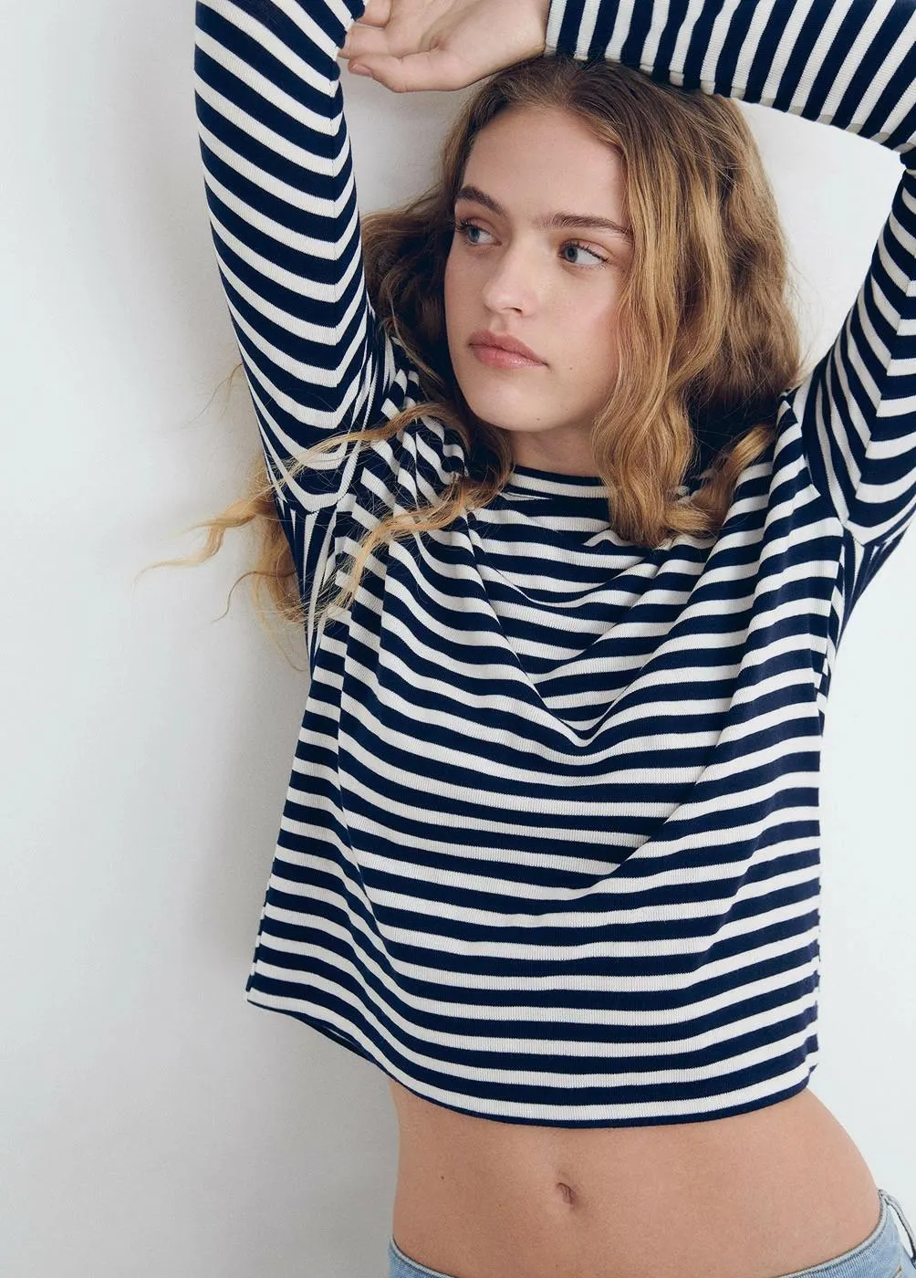 Camiseta marga larga raya tejida