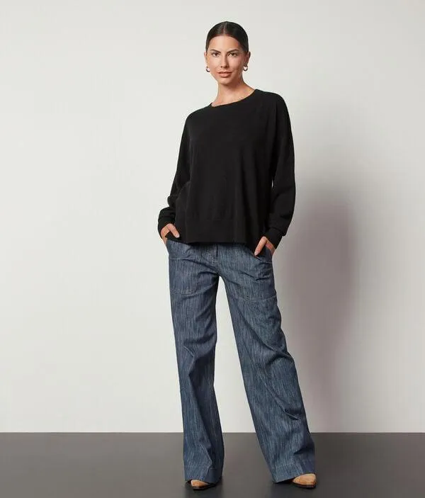 Jersey con Cuello Redondo de Cashmere Ultrasoft con Aberturas