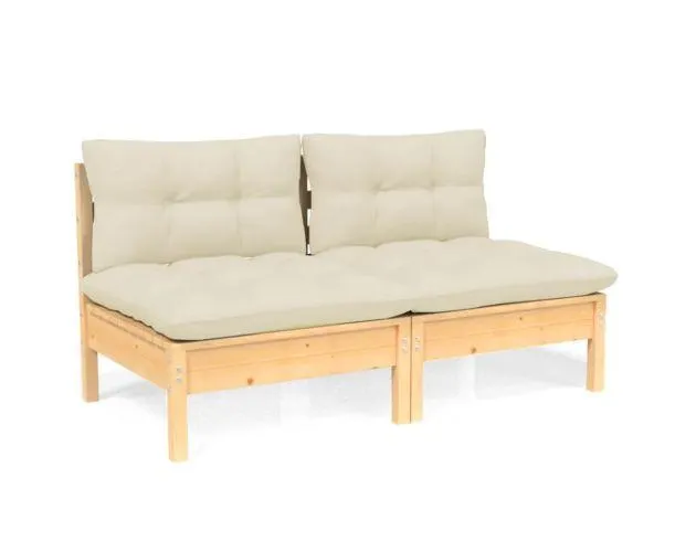 vidaXL sofá de jardín de 2 plazas con cojines madera maciza pino crema