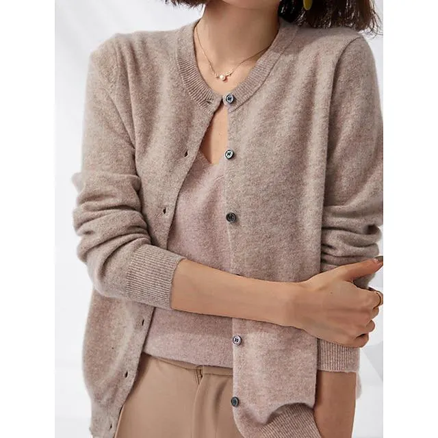 Mujer Chaqueta de Punto Cuello Barco Estriado Tejer Rayón Botón Otoño Invierno Exterior Hogar Diario Elegante Casual Suave Manga Larga Color sólido maillard Rojo cereza Neblina azul Morado romántico