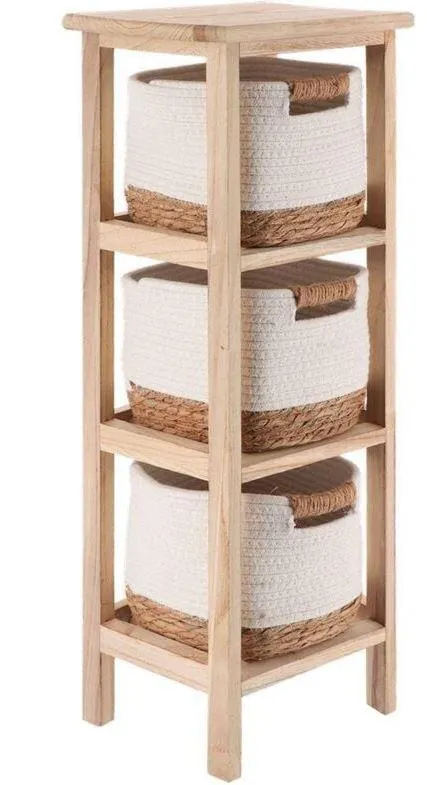 MUEBLE PAULOWNIA 3 CESTAS MATERIA VEGETAL Y ALGODON NATURAL/BLANCO