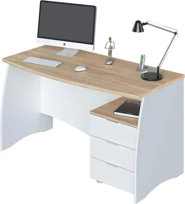 Mesa despacho con buck, Color Blanco Artik y Roble Canadian