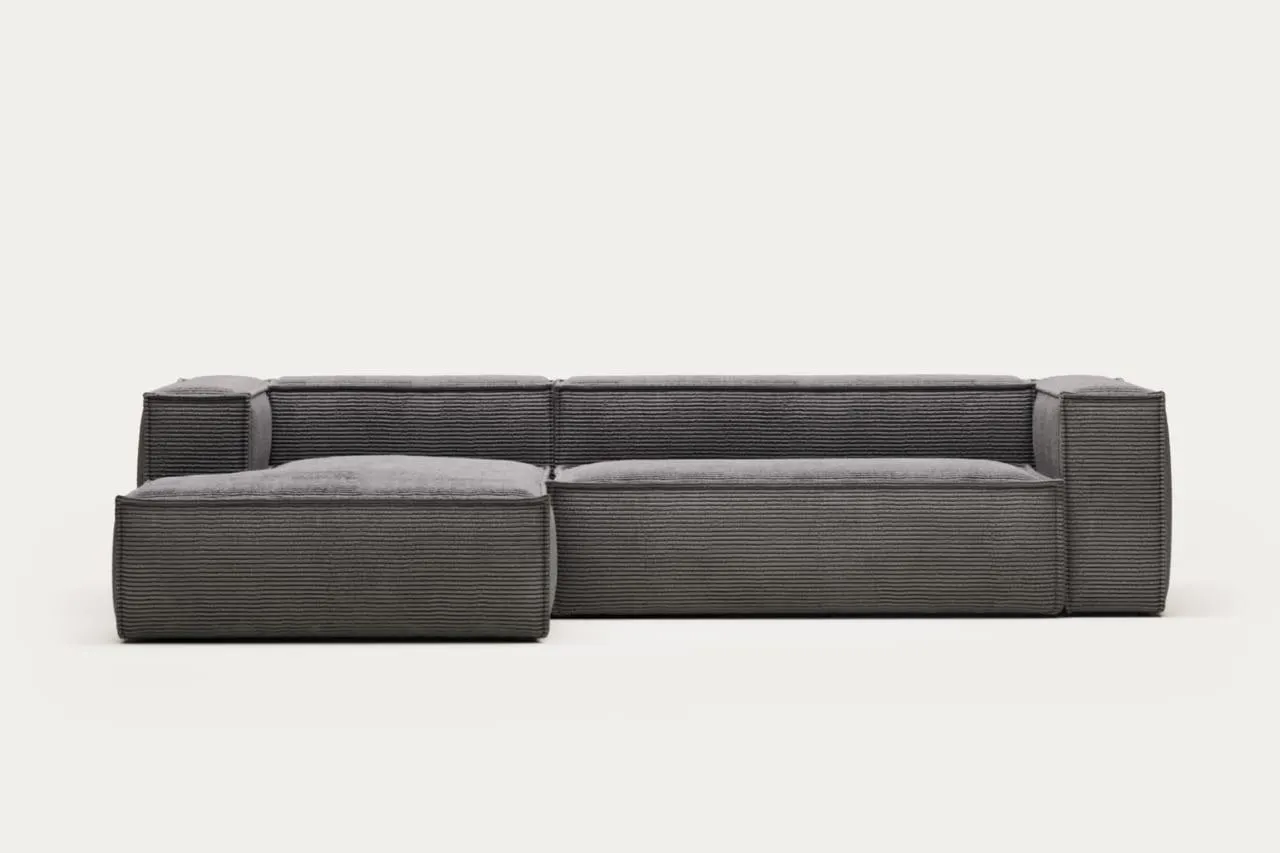 Sofá Blok 3 plazas chaise longue izquierdo pana gruesa gris 300 cm